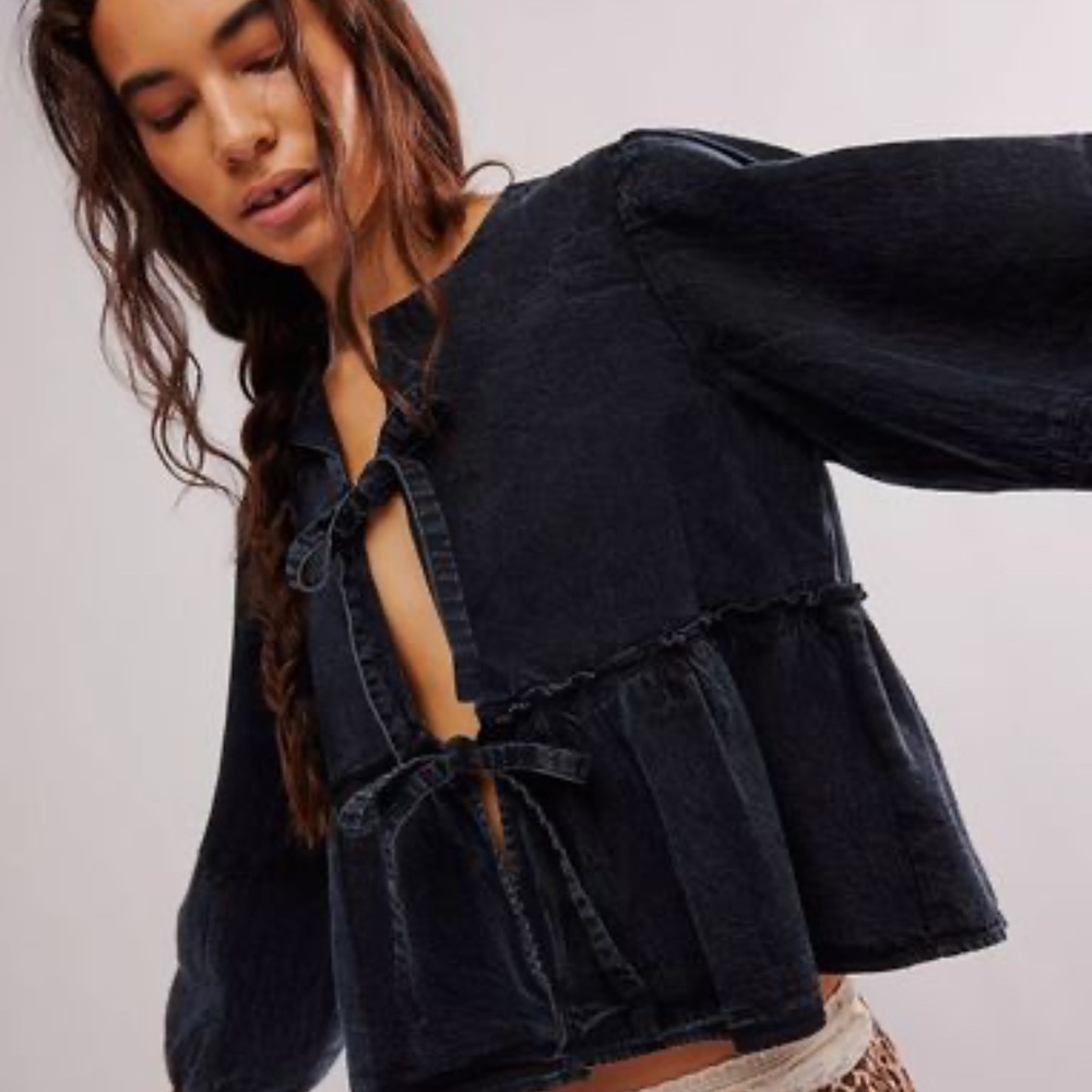 NWT Free People Brunch Babe Denim Blouse